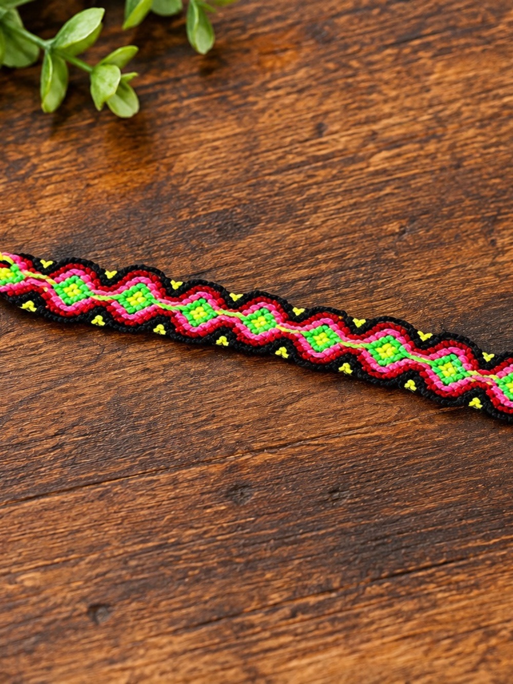 Neon Woven Friendship Bracelet in Pink, Green, Yellow and black